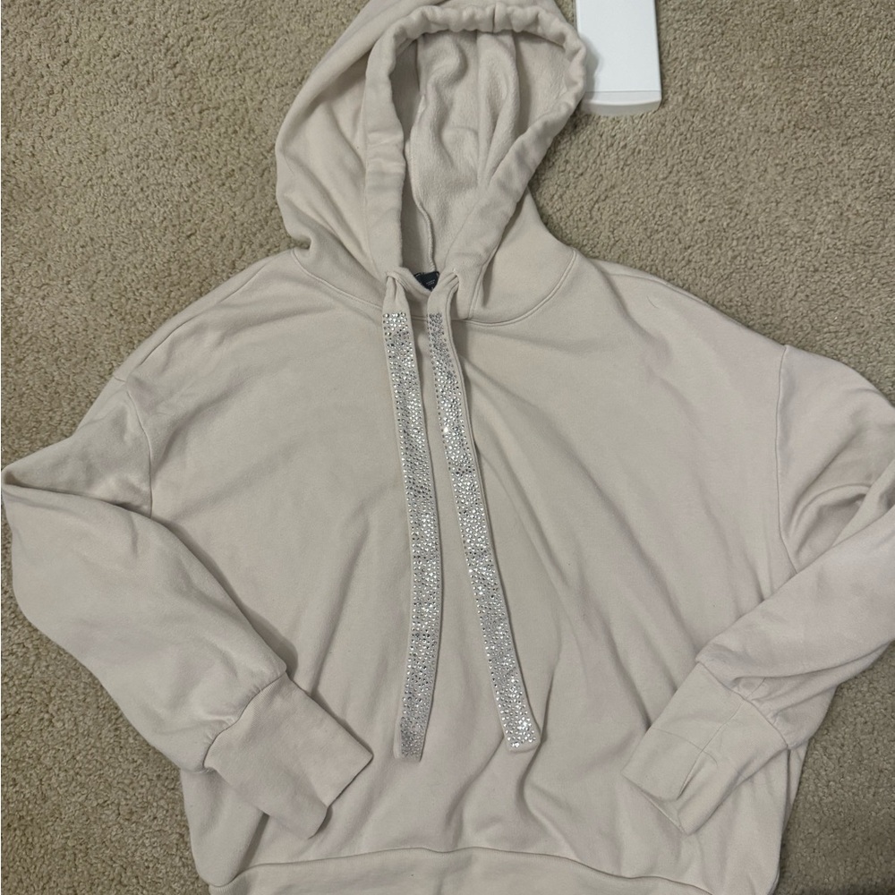 Express Rhinestone Sweat Set - Cream Hoodie and Sweats - Size Small